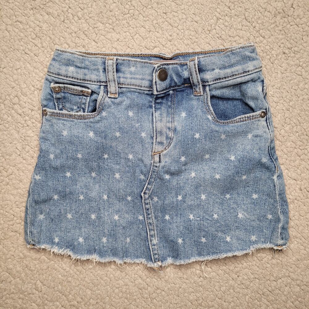 DL1961 Skirt Girls 5 Jenny Mini Blue Denim Stars Print Twilight Raw Hem Casual